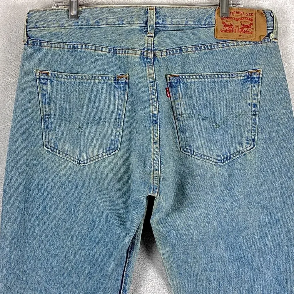 Levis 501 Jeans Mens 36x34 Faded Distressed Whiskered Button Fly Classic Preppy